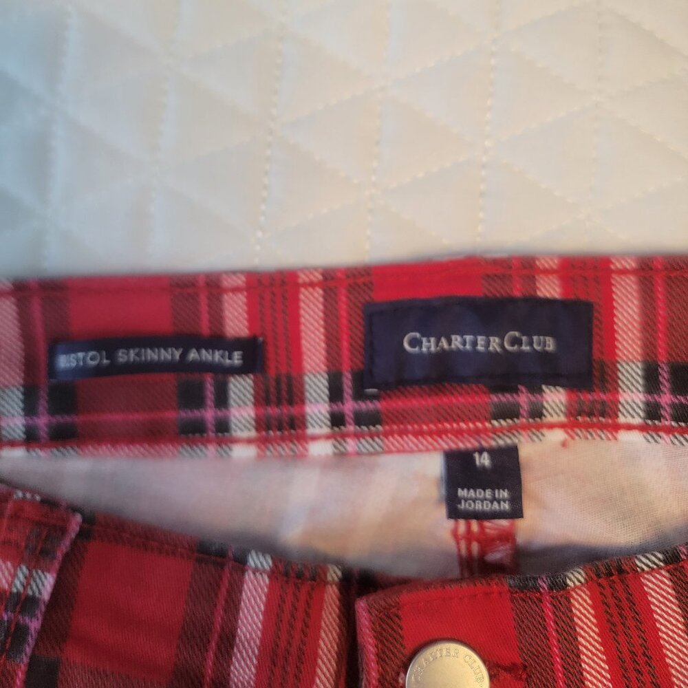 Womens Charter Club Skinny Ankle checkered pants size 14